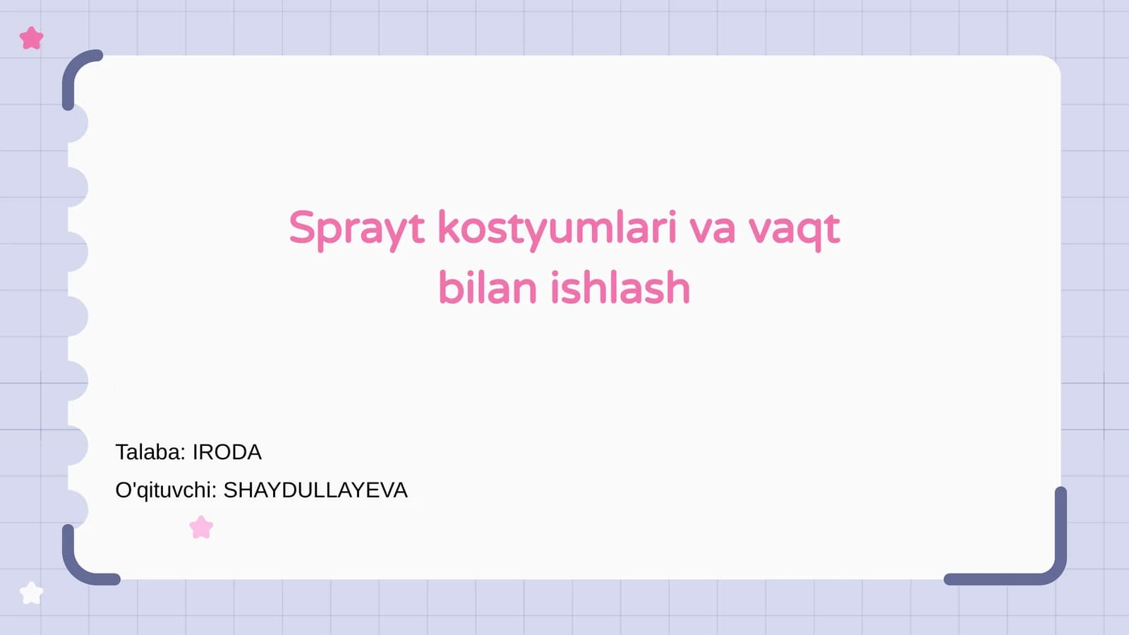 Sprayt kostyumlari va vaqt bilan ishlash