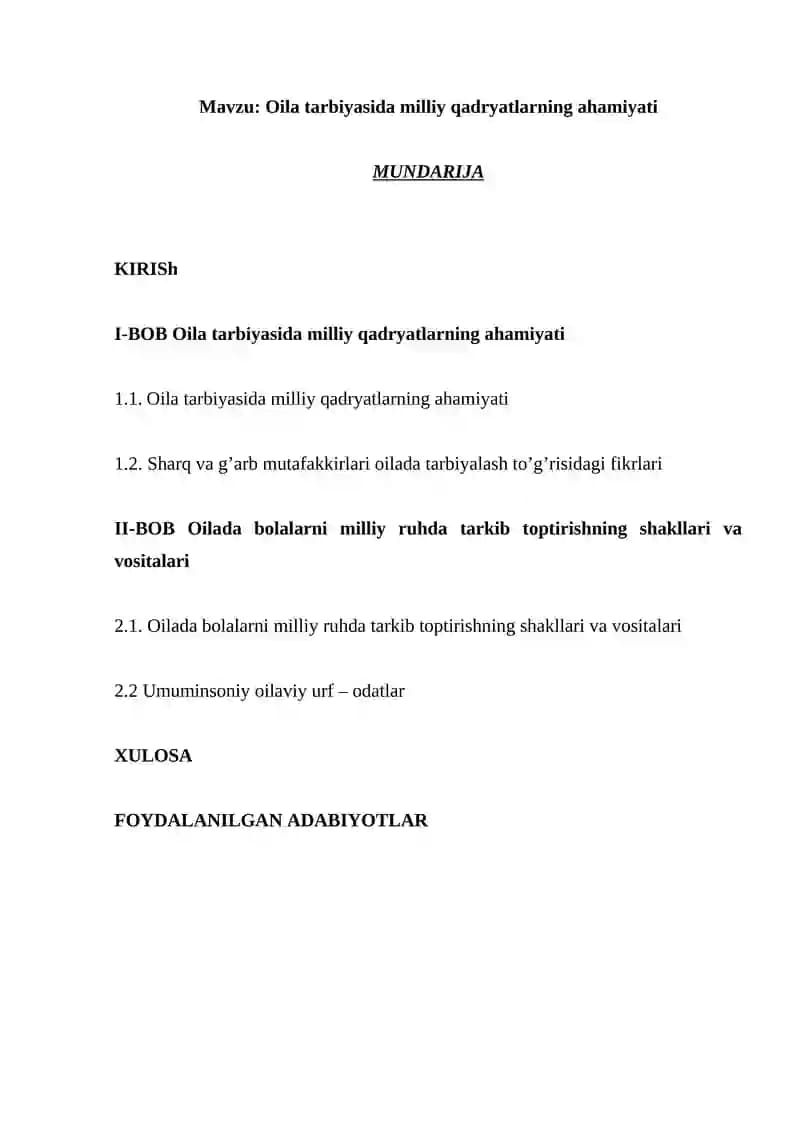 Oila tarbiyasida milliy qadryatlarning ahamiyati