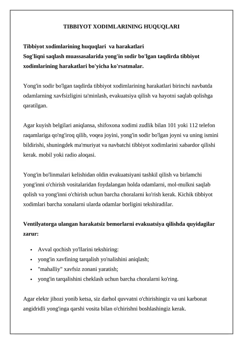 Tibbiyot Xodimlarining Huquqlari