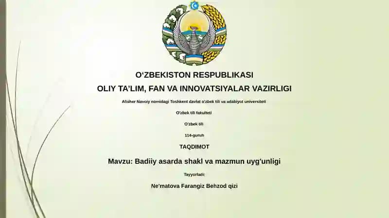 Badiiy asarda shakl va mazmun uyg'unligi