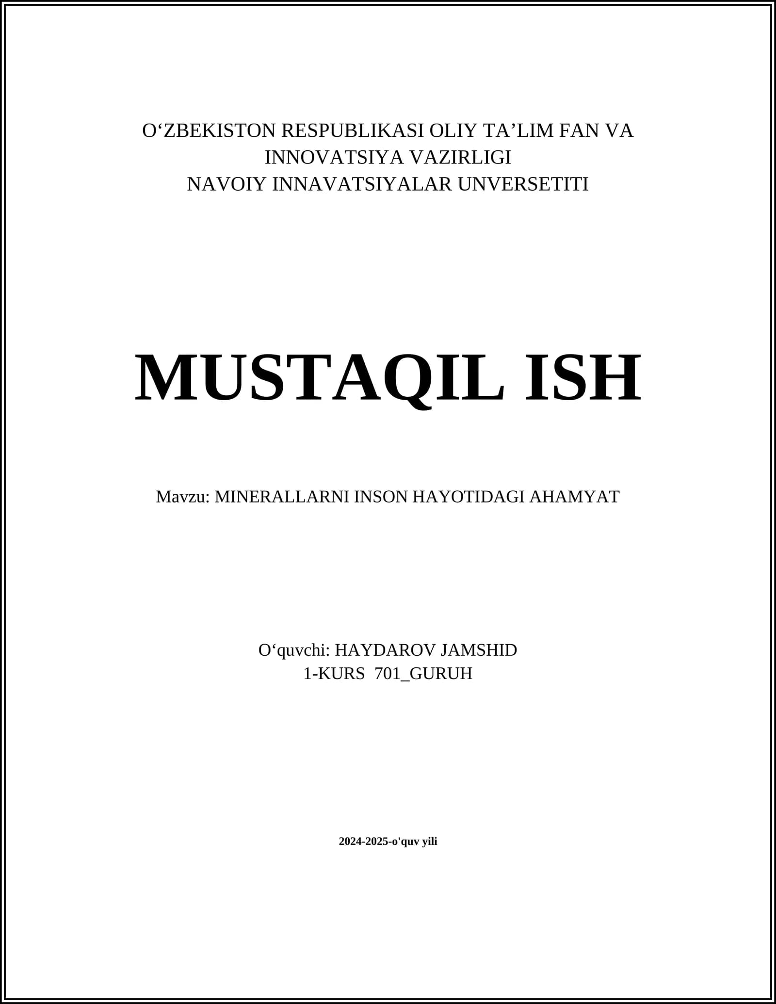 MINERALLARNI INSON HAYOTIDAGI AHAMYAT