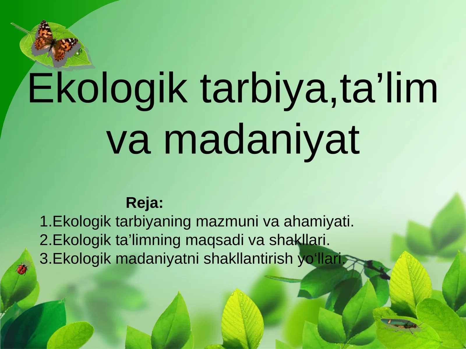 Ekologik tarbiya,ta’lim va madaniyat