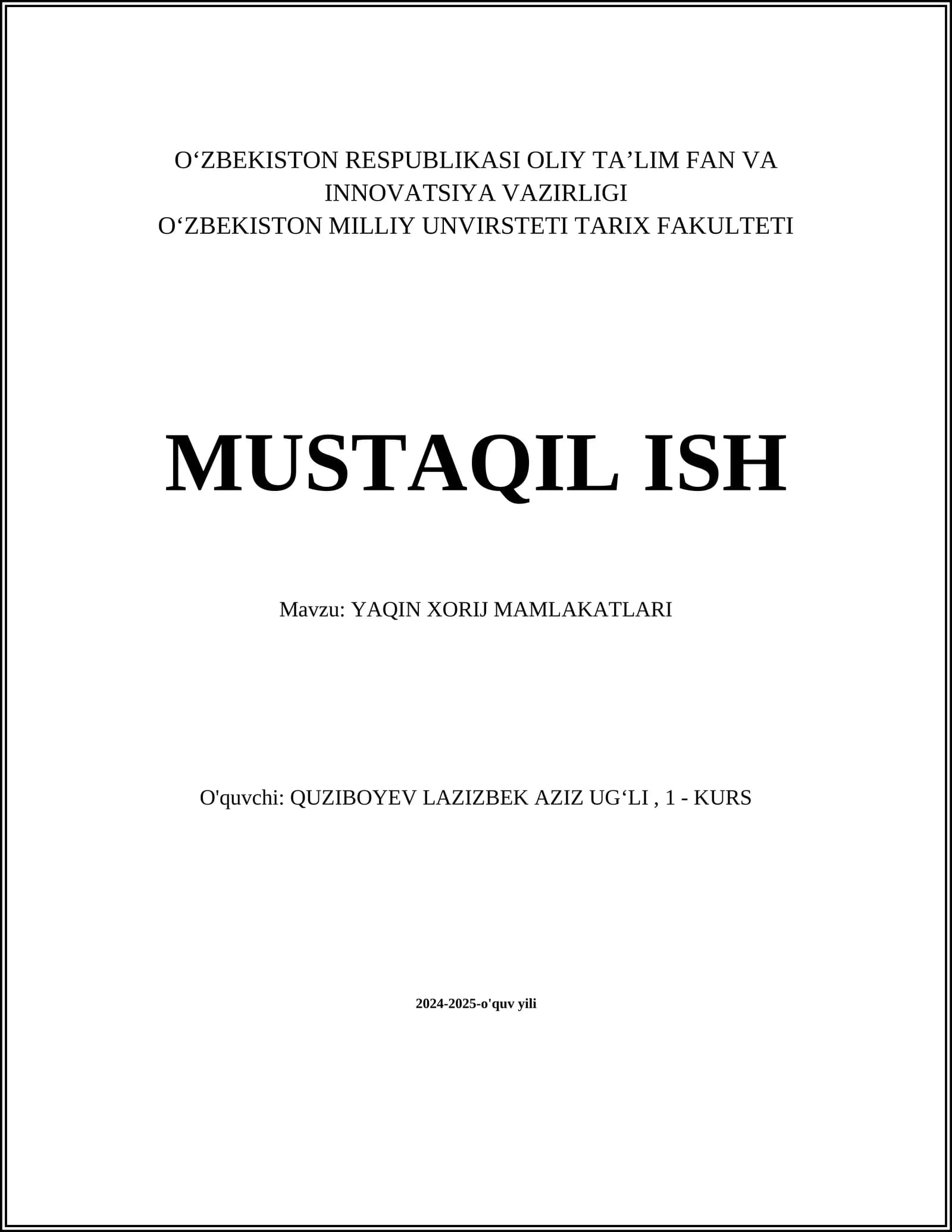 YAQIN XORIJ MAMLAKATLARI