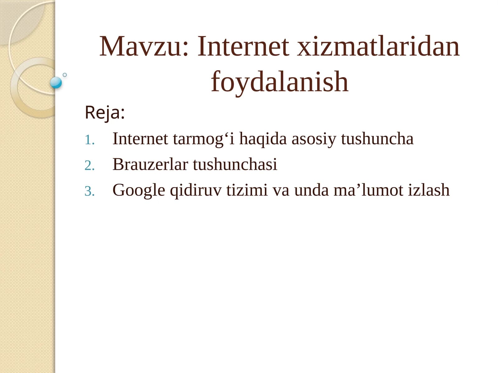 Internet xizmatlaridan foydalanish