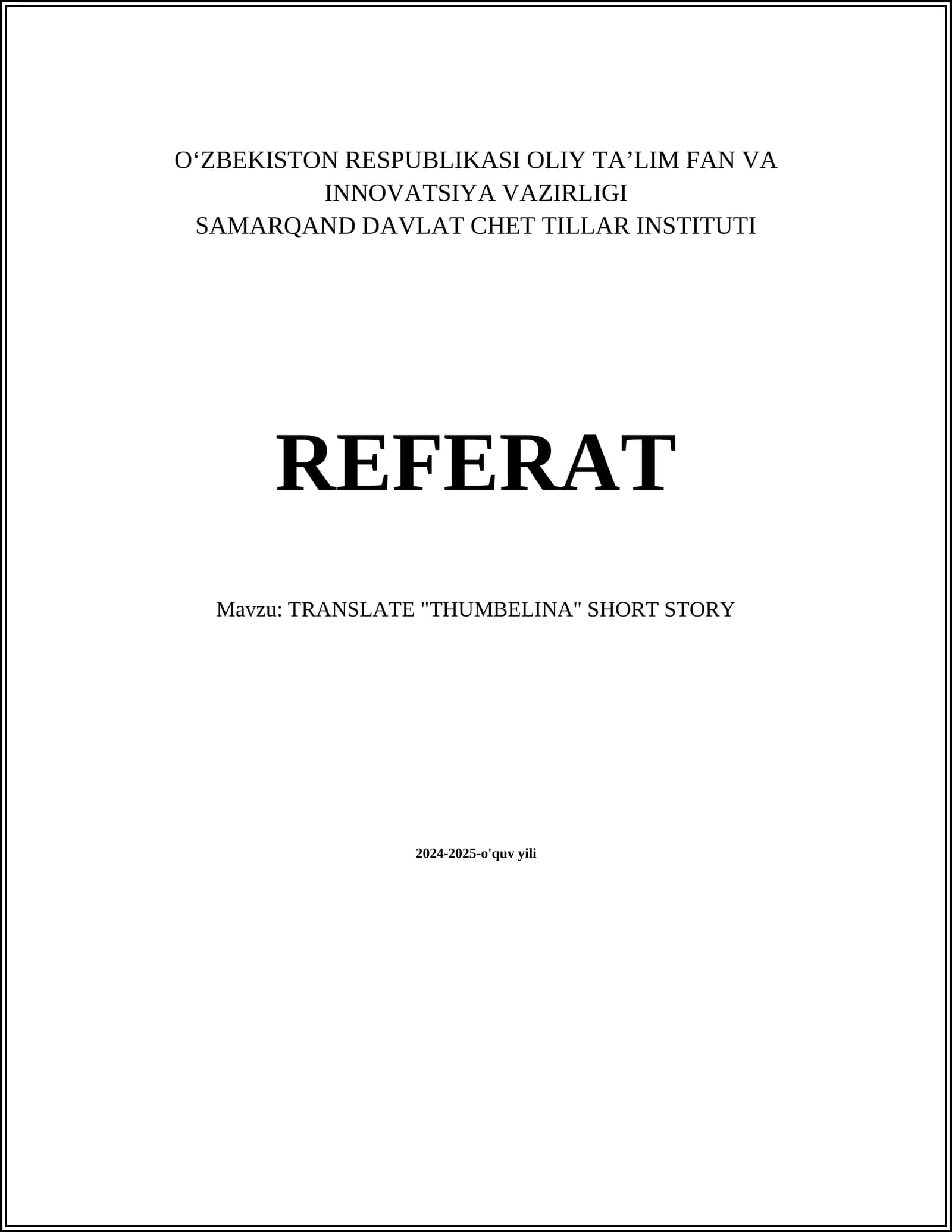 TRANSLATE "THUMBELINA" SHORT STORY