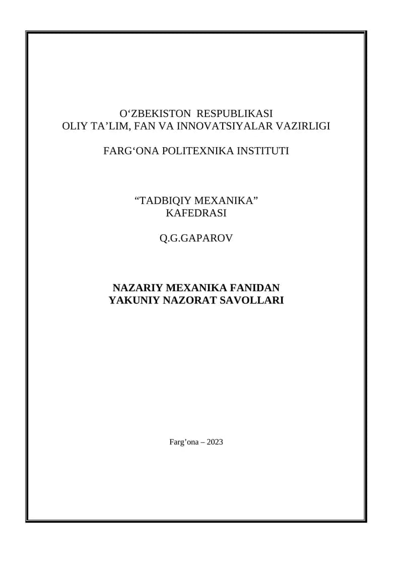 Statikaning asosiy tushunchalari