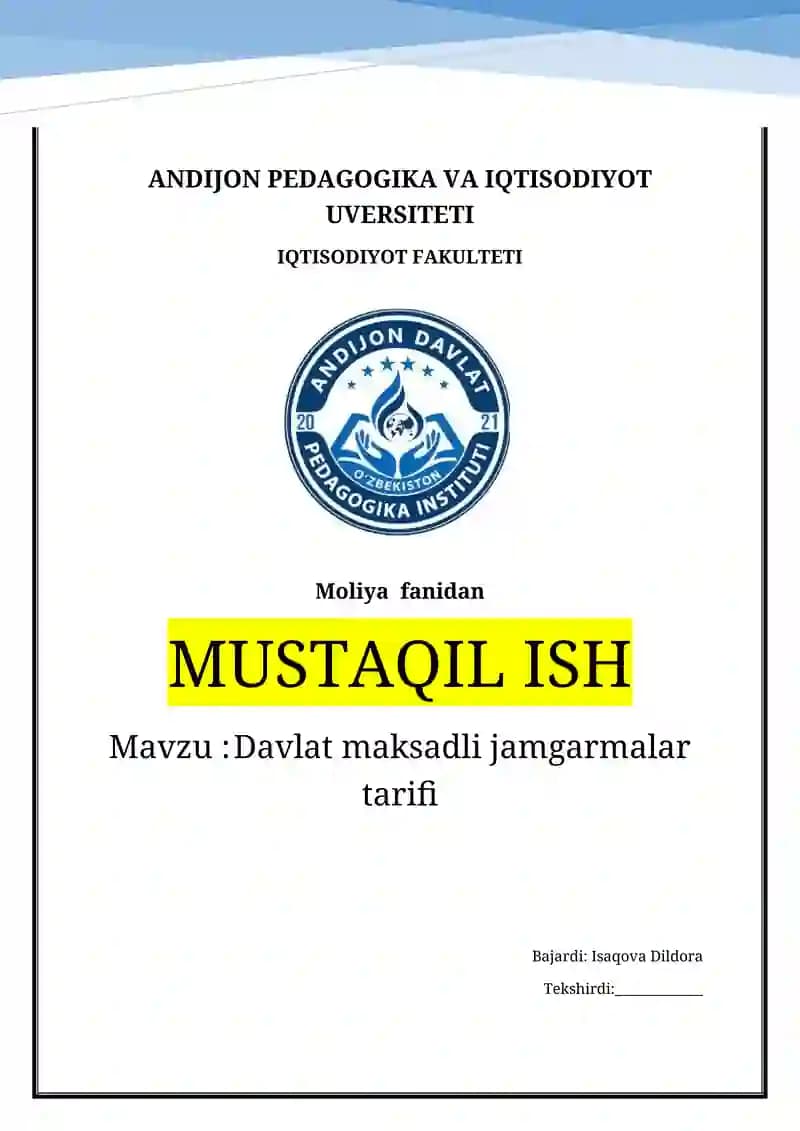 Davlat maksadli jamgarmalar tarifi