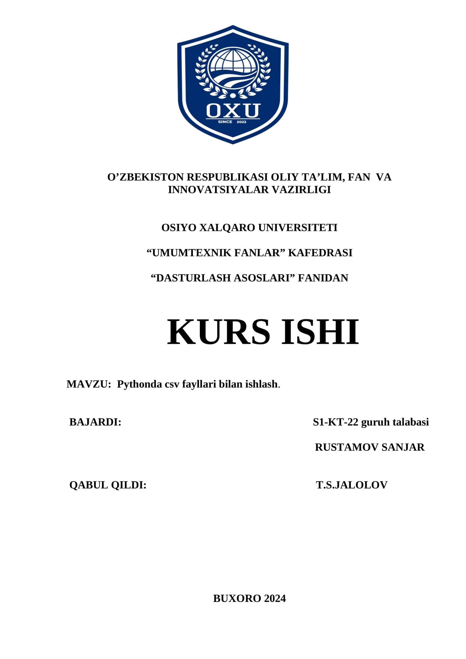 Pythonda csv fayllari bilan ishlash