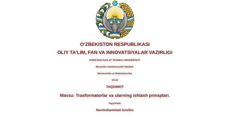 Trasformatorlar va ularning ishlash prinsiplari