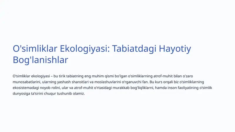 O'simliklar Ekologiyasi