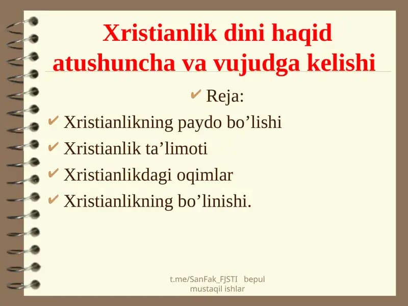 Xristianlik dini haqid atushuncha va vujudga kelishi