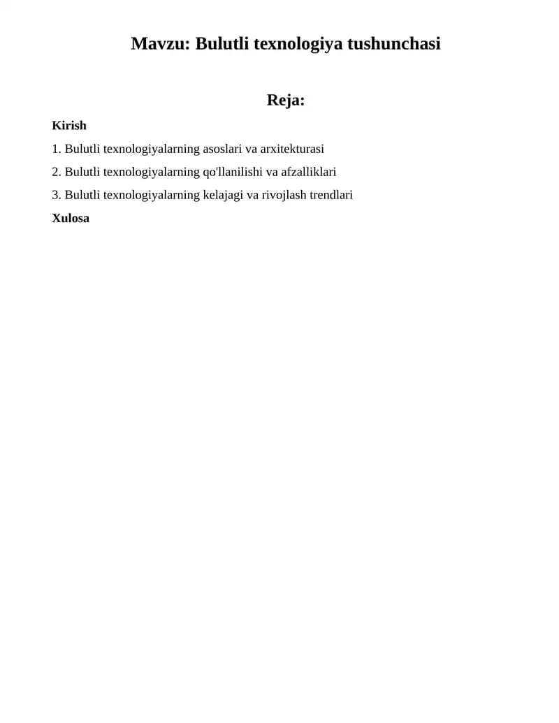 Bulutli texnologiya tushunchasi