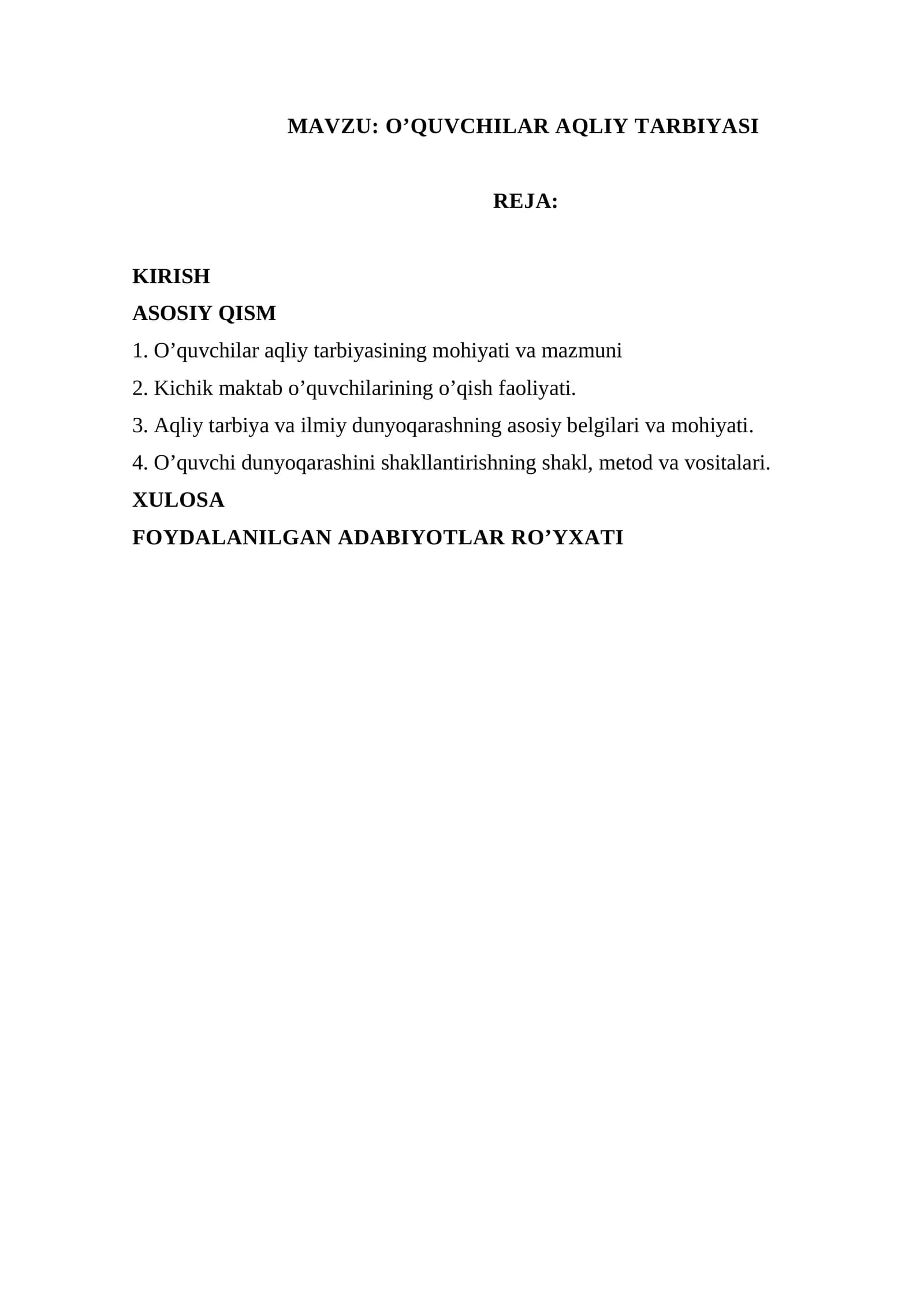 O'quvchilar aqliy tarbiyasi