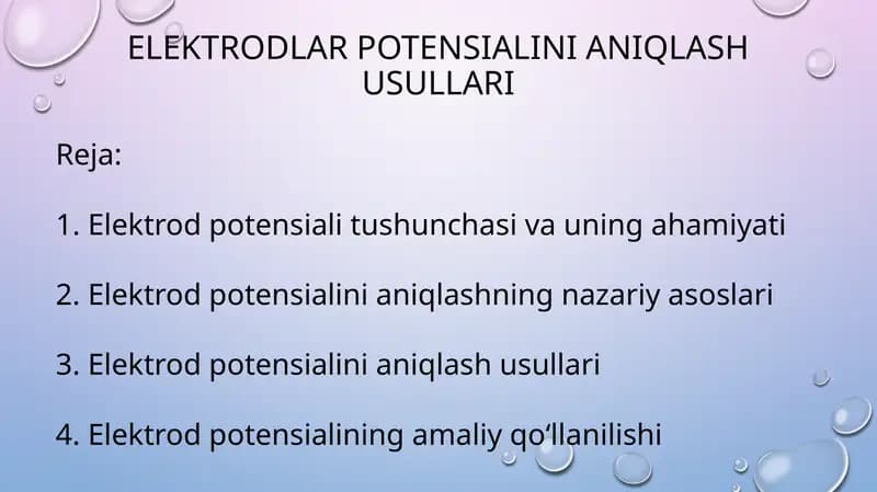 Elektrodlar potensialini aniqlash usullari