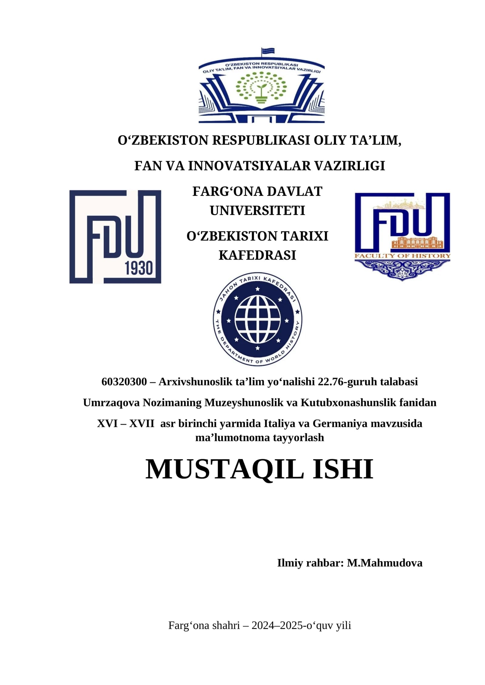 Arxivshunoslik ta’lim yo‘nalishi