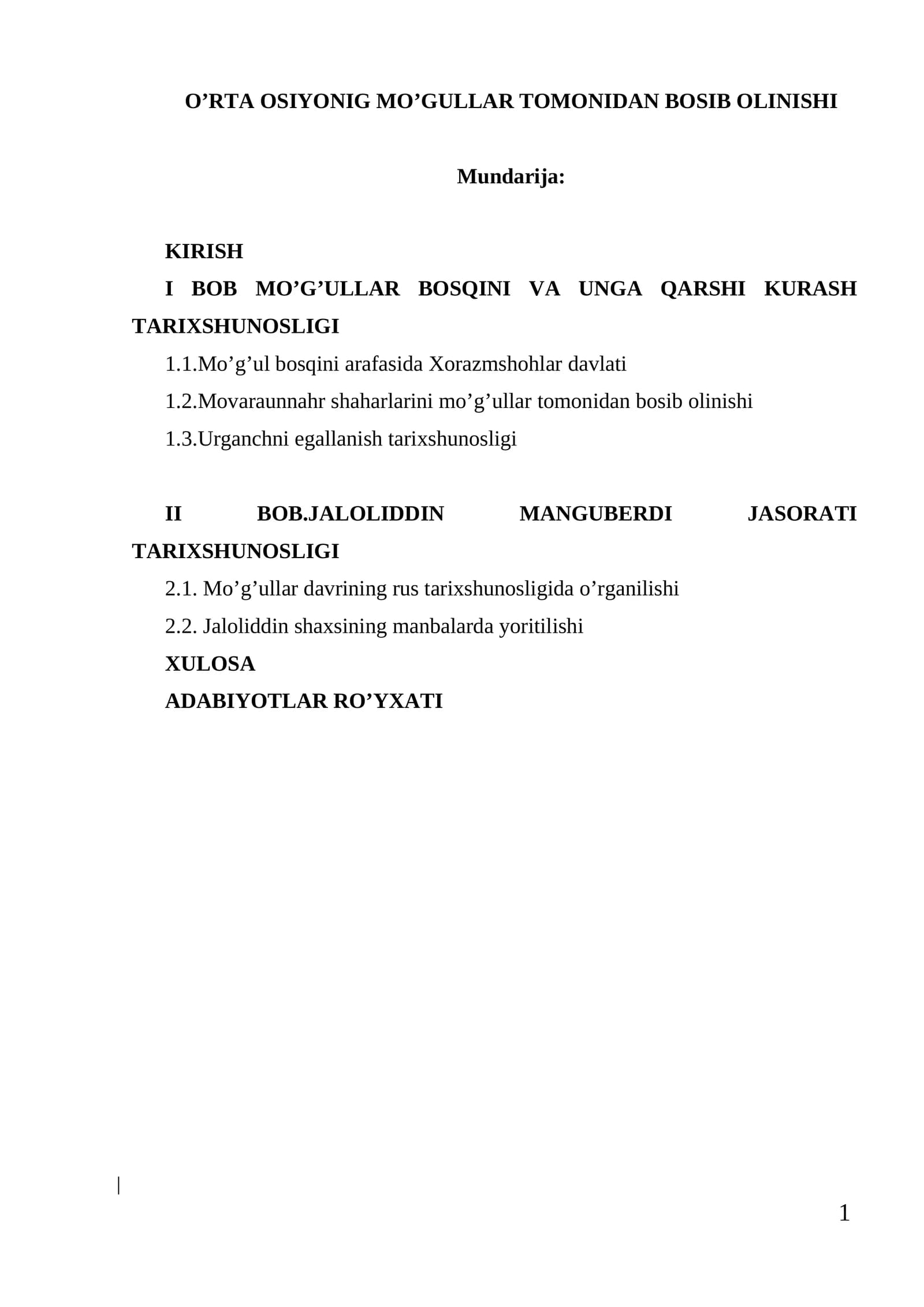 O’RTA OSIYONIG MO’GULLAR TOMONIDAN BOSIB OLINISHI