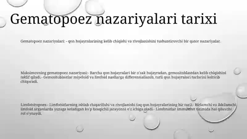 Gematopoez nazariyalari tarixi