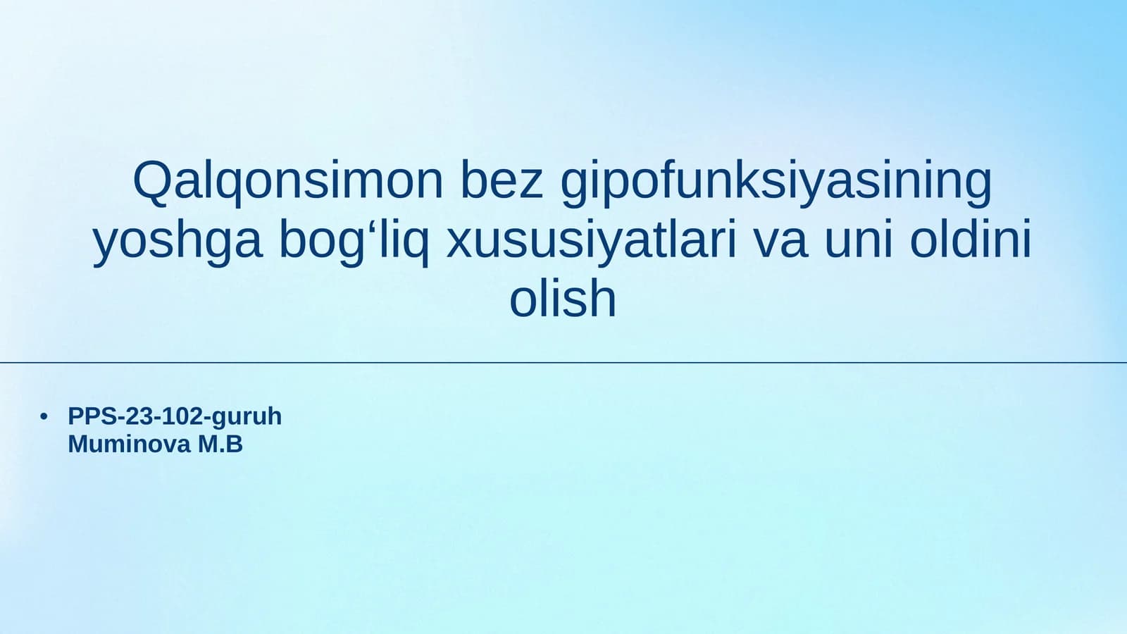 Qalqonsimon bez gipofunksiyasining yoshga bog‘liq xususiyatlari va uni oldini olish