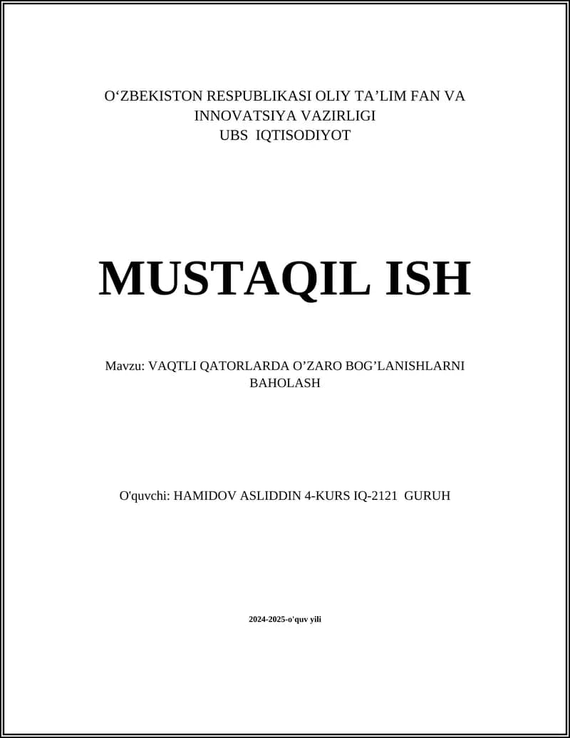 VAQTLI QATORLARDA ANOMALIYANI ANIQLASH