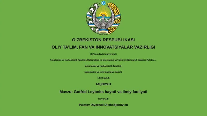 Gotfrid Leybnits hayoti va ilmiy faoliyati