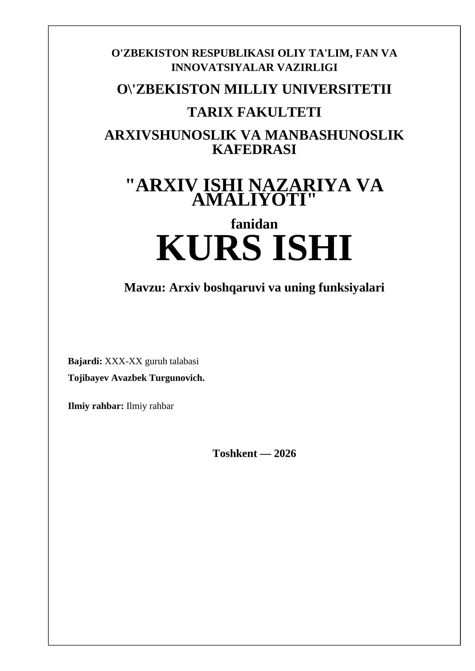 Arxiv boshqaruvi va uning funksiyalari