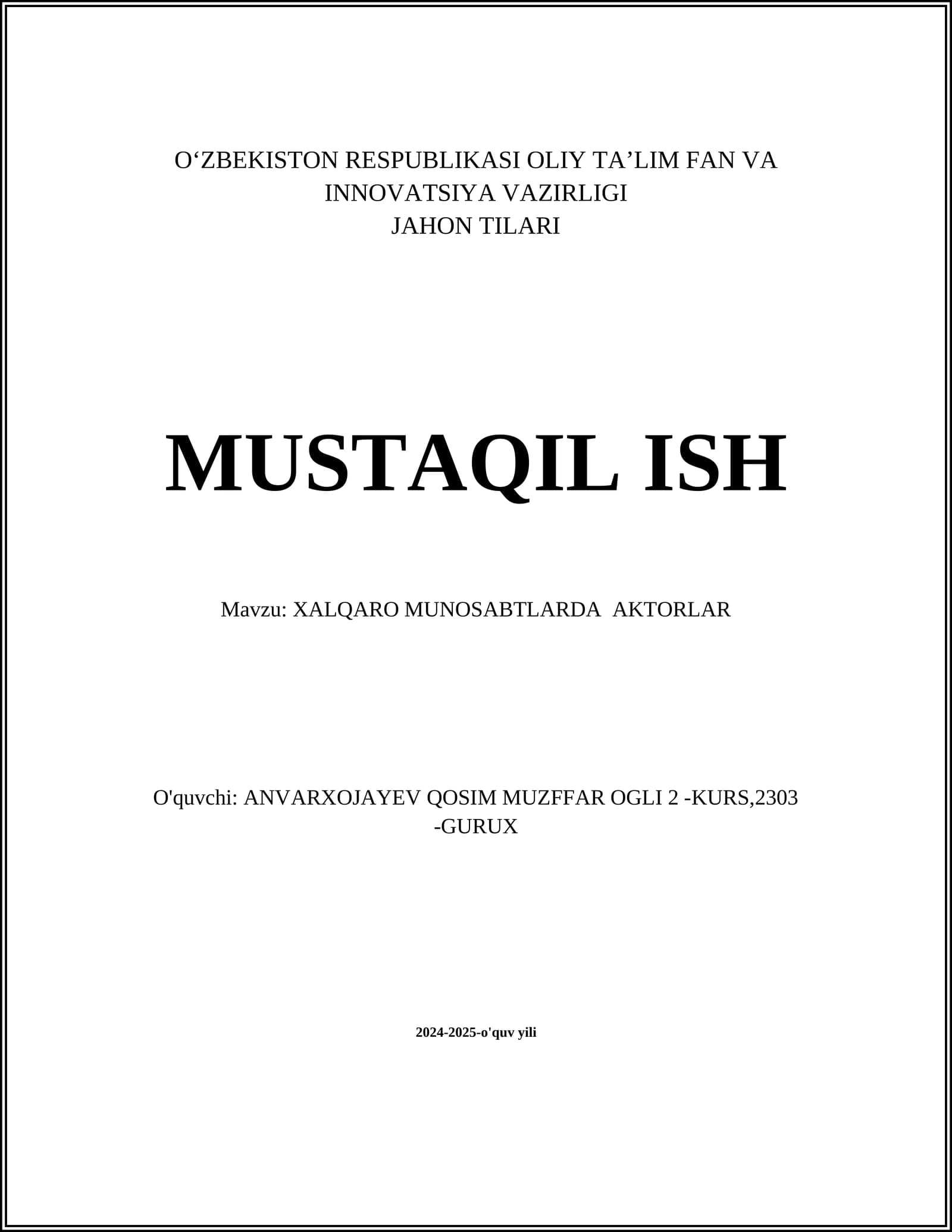 XALQARO MUNOSABTLARDA AKTORLAR