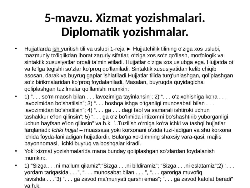 Xizmat yozishmalari. Diplomatik yozishmalar