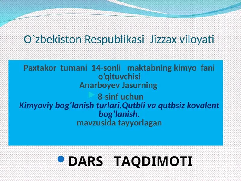 Kimyoviy bog’lanish turlari