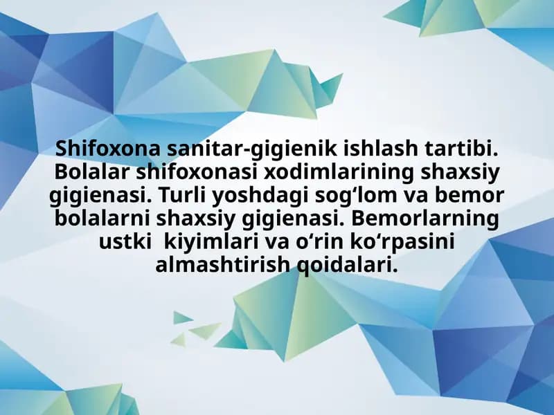 Shifoxona sanitar-gigienik ishlash tartibi