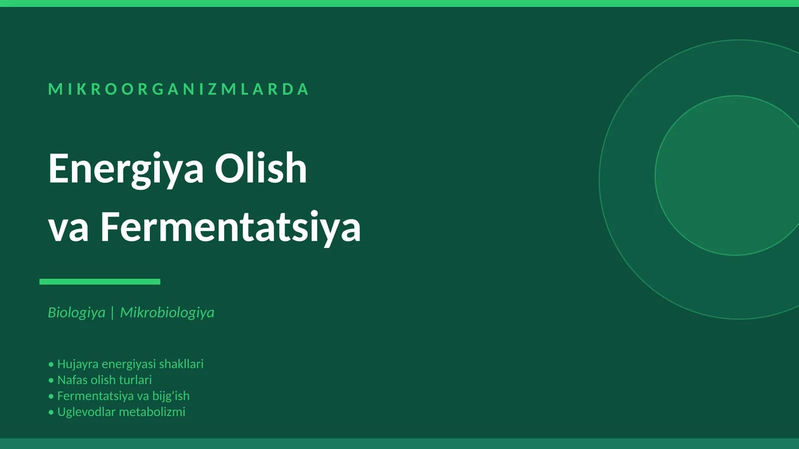 MIKROORGANIZMLARDA Energiya Olish va Fermentatsiya