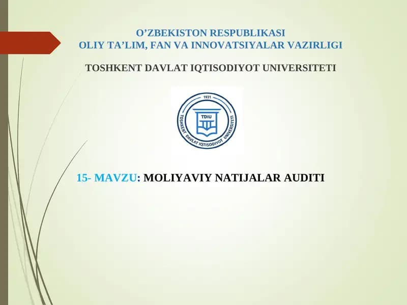 Moliyaviy natijalar auditining maqsadi va vazifalari