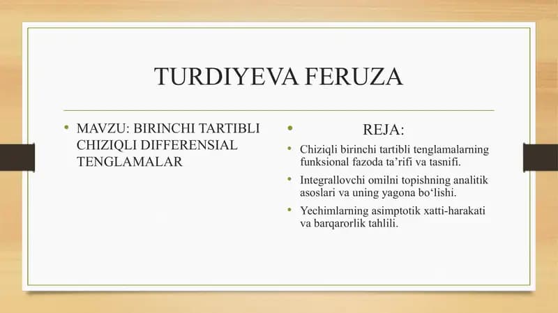 BIRINCHI TARTIBLI CHIZIQLI DIFFERENSIAL TENGLAMALAR