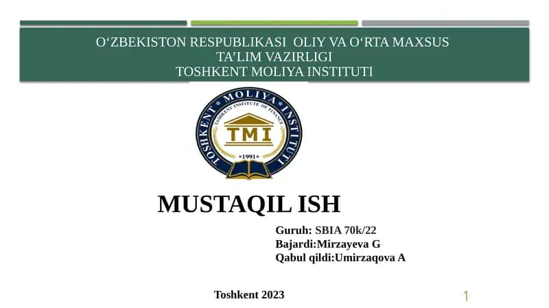 O’zbekiston Respublikasini pul tizimi va uning elementlari