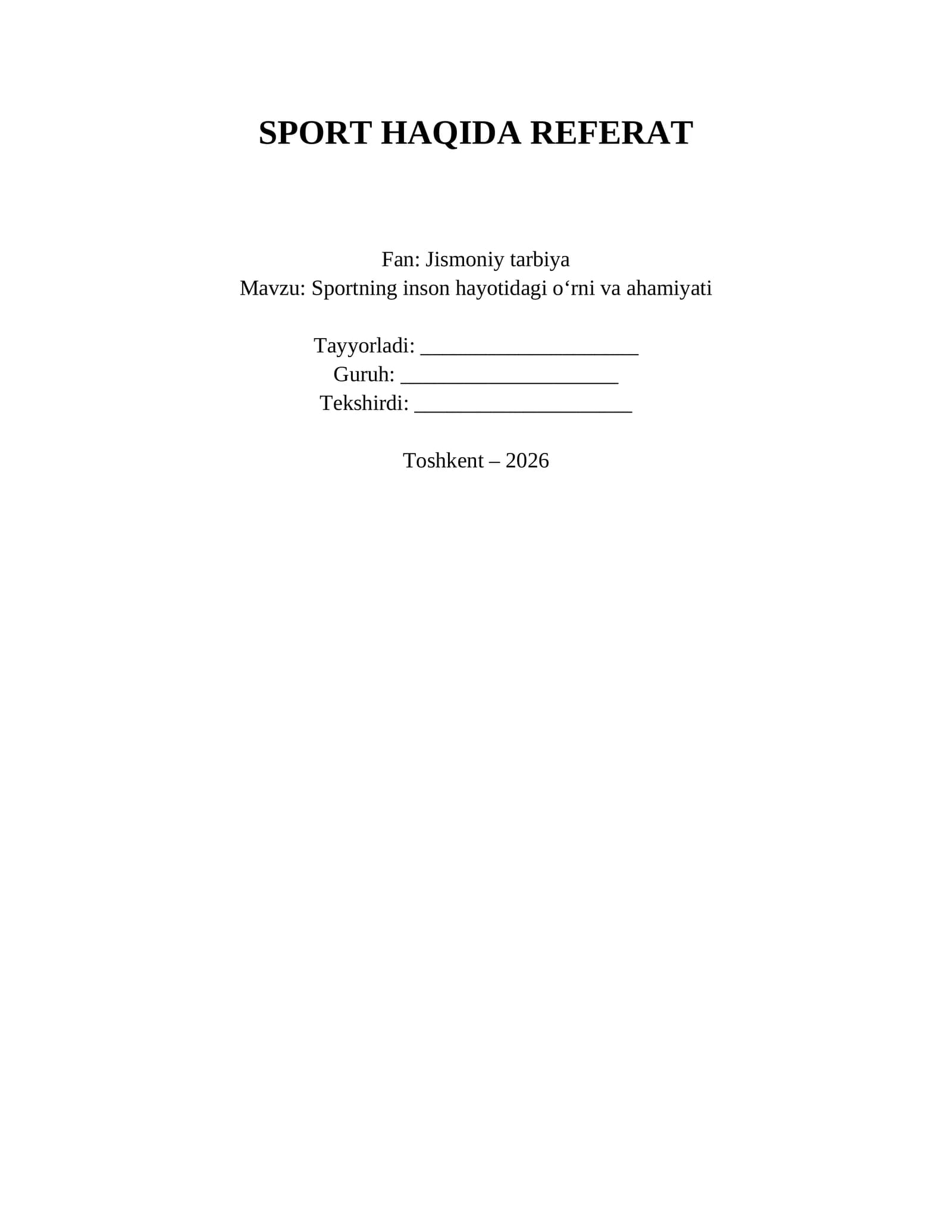 SPORT HAQIDA REFERAT