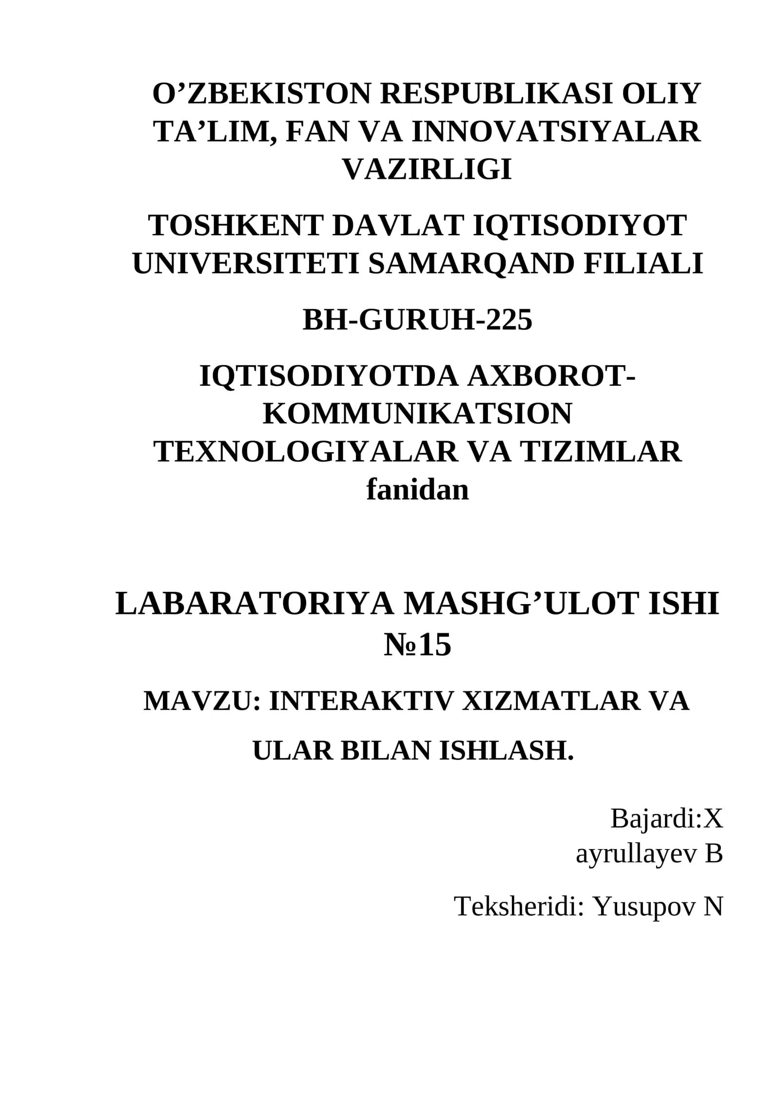INTERAKTIV XIZMATLAR VA ULAR BILAN ISHLASH