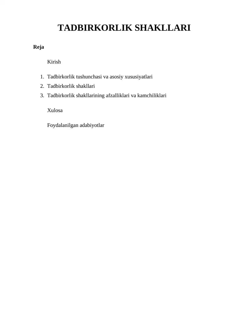 TADBIRKORLIK SHAKLLARI
