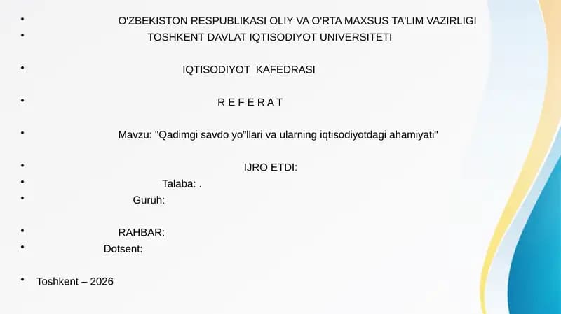 Iqtisodiyot tarixi fanidan referat