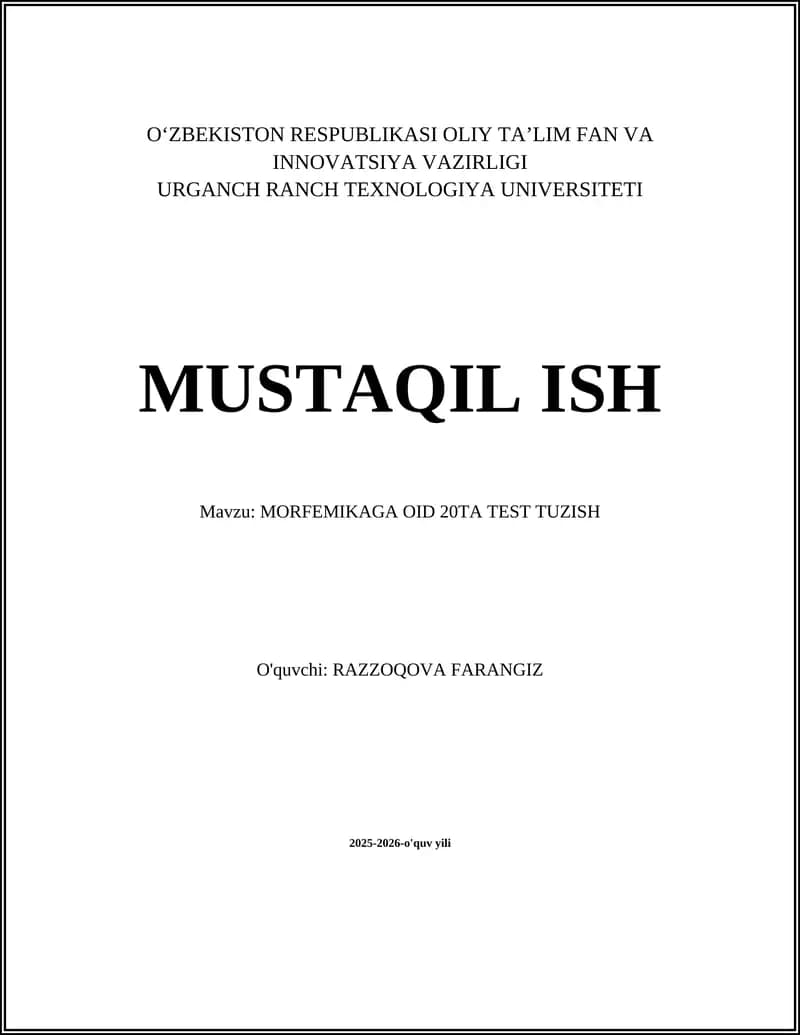 MORFEMIKAGA OID 20TA TEST TUZISH