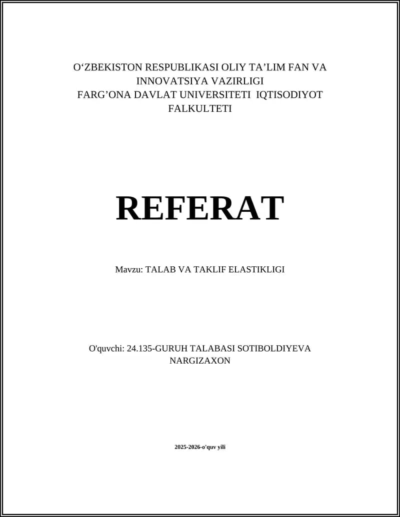 TALAB VA TAKLIF ELASTIKLIGI