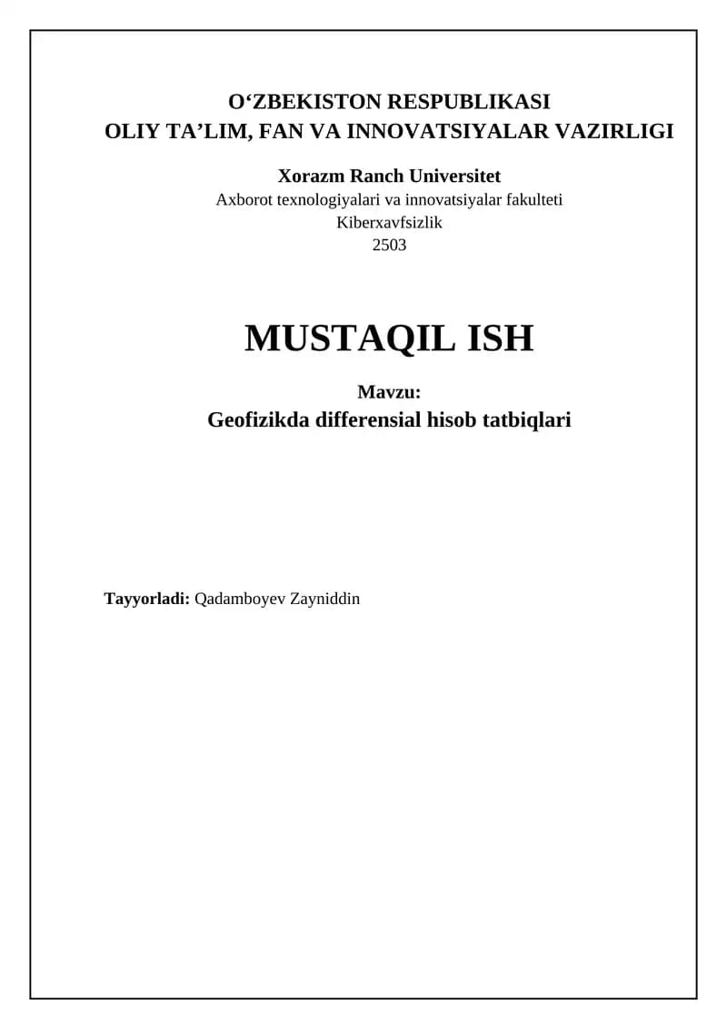 Geofizikda differensial hisob tatbiqlari