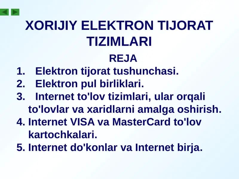 XORIJIY ELEKTRON TIJORAT TIZIMLARI