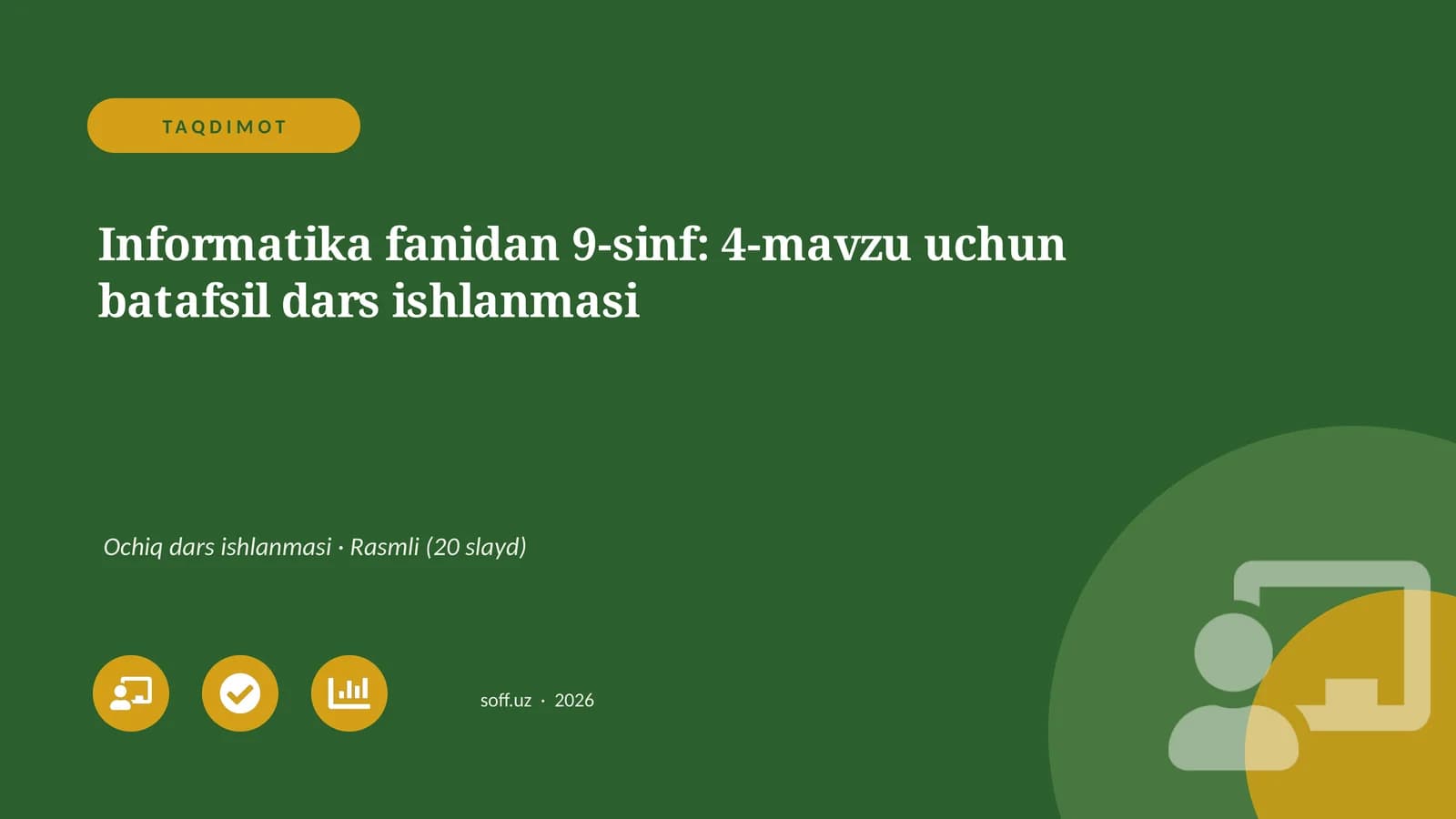 Informatika fanidan 9-sinf: 4-mavzu uchun batafsil dars ishlanmasi