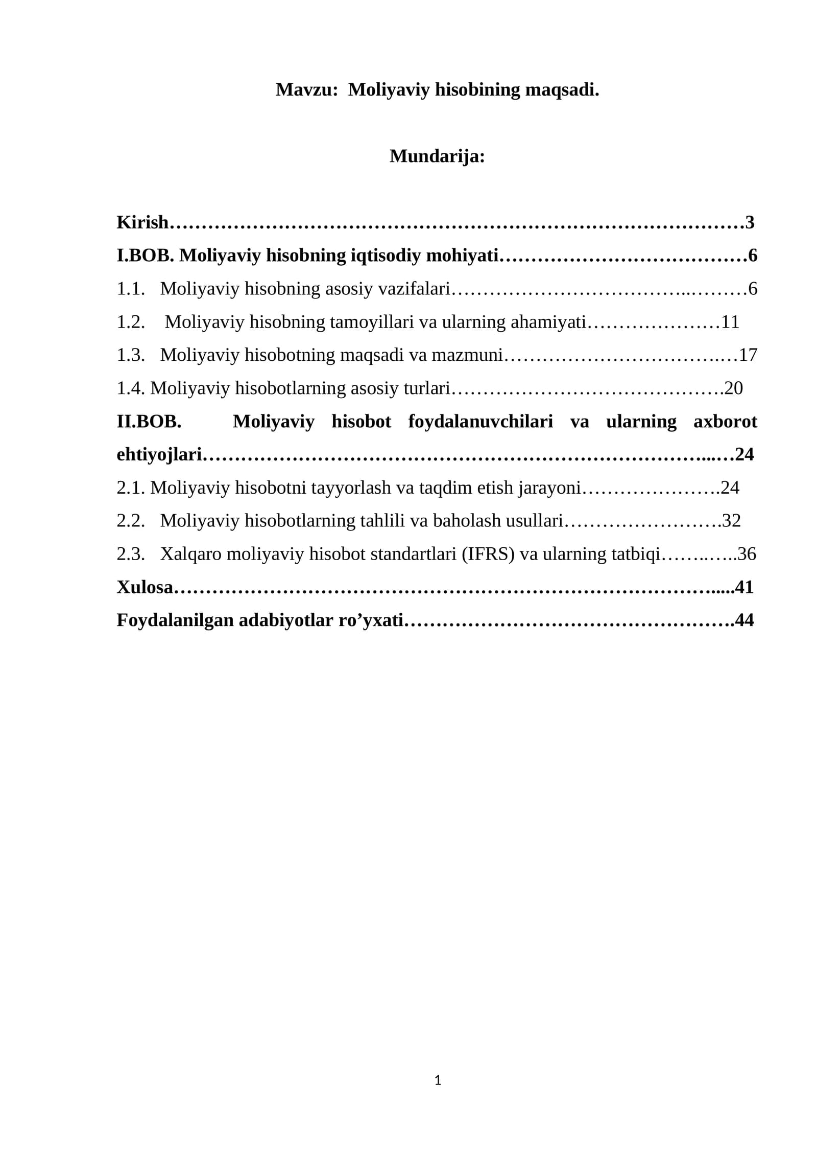 Moliyaviy hisobining maqsadi