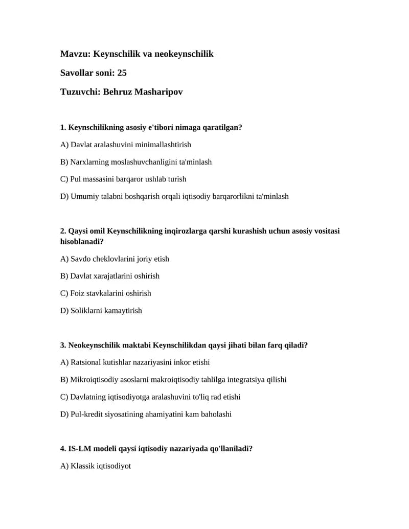 Keynschilik va neokeynschilik