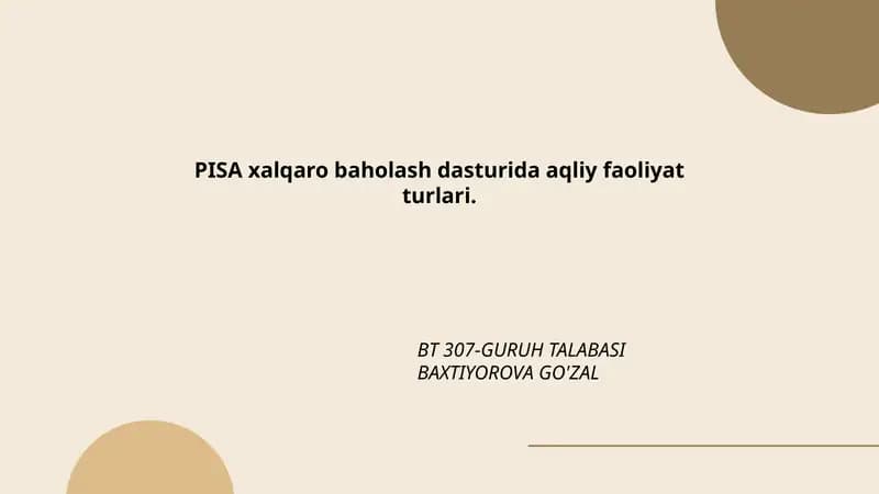 PISA xalqaro baholash dasturida aqliy faoliyat turlari