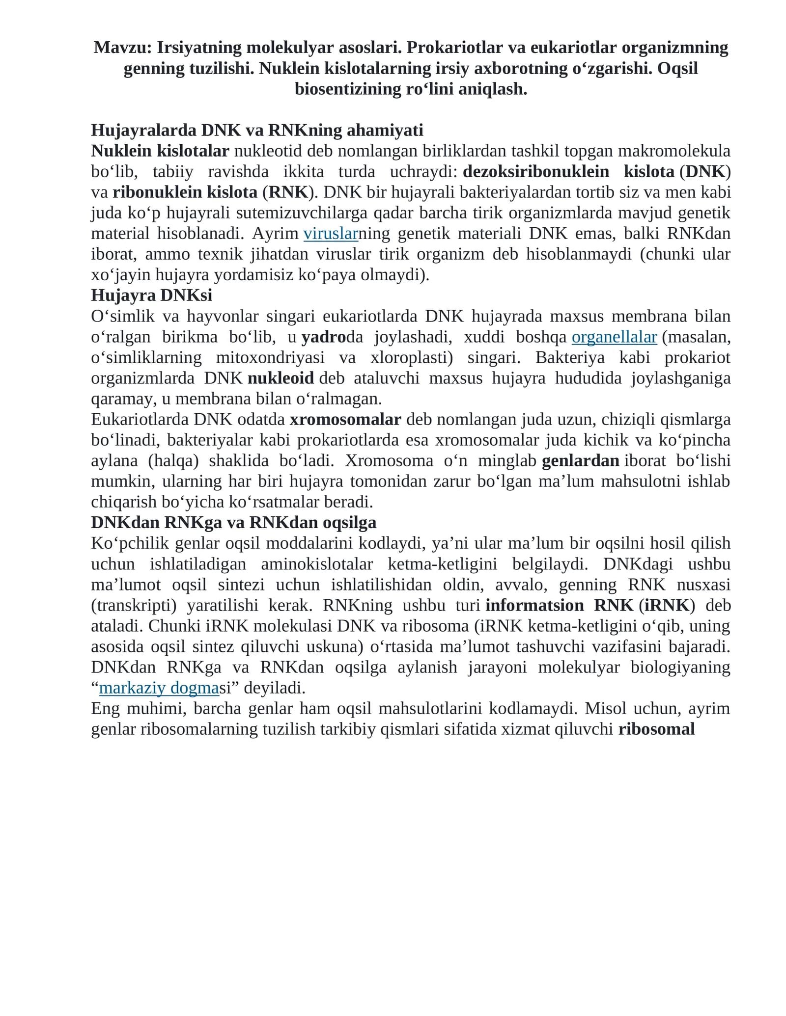 Irsiyatning Molekulyar Asoslari