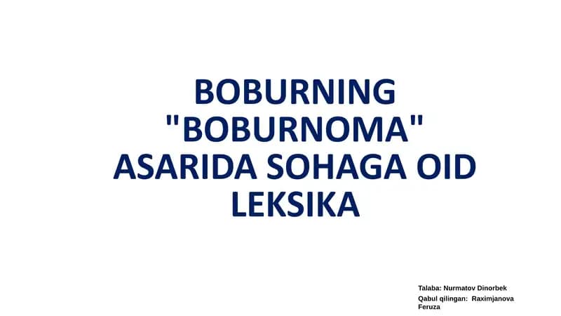 Boburning "Boburnoma" Asarida Sohaga Oid Leksika