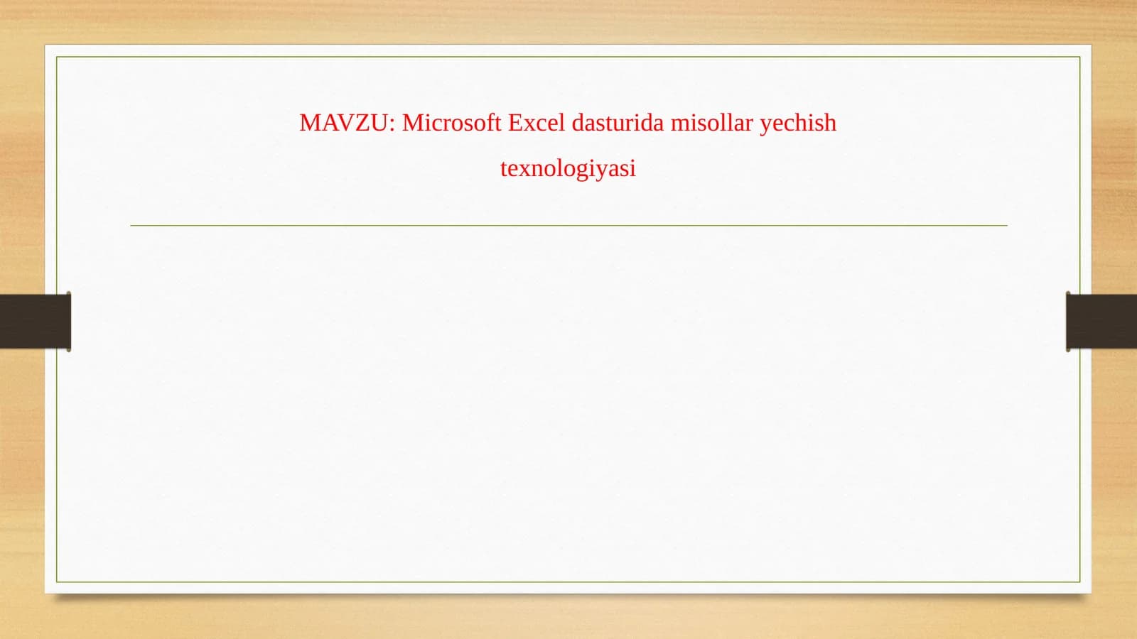 Microsoft Excel dasturida misollar yechish texnologiyasi