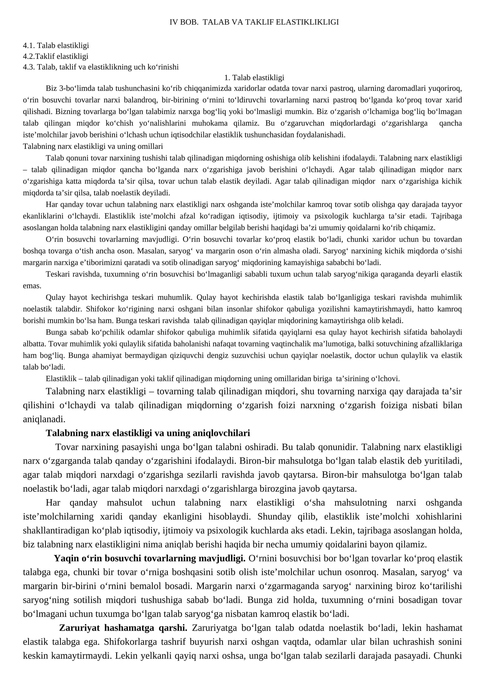TALAB VA TAKLIF ELASTIKLIKLIGI