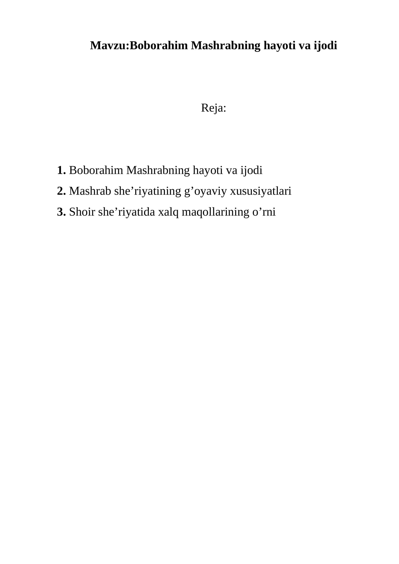 Boborahim Mashrabning hayoti va ijodi